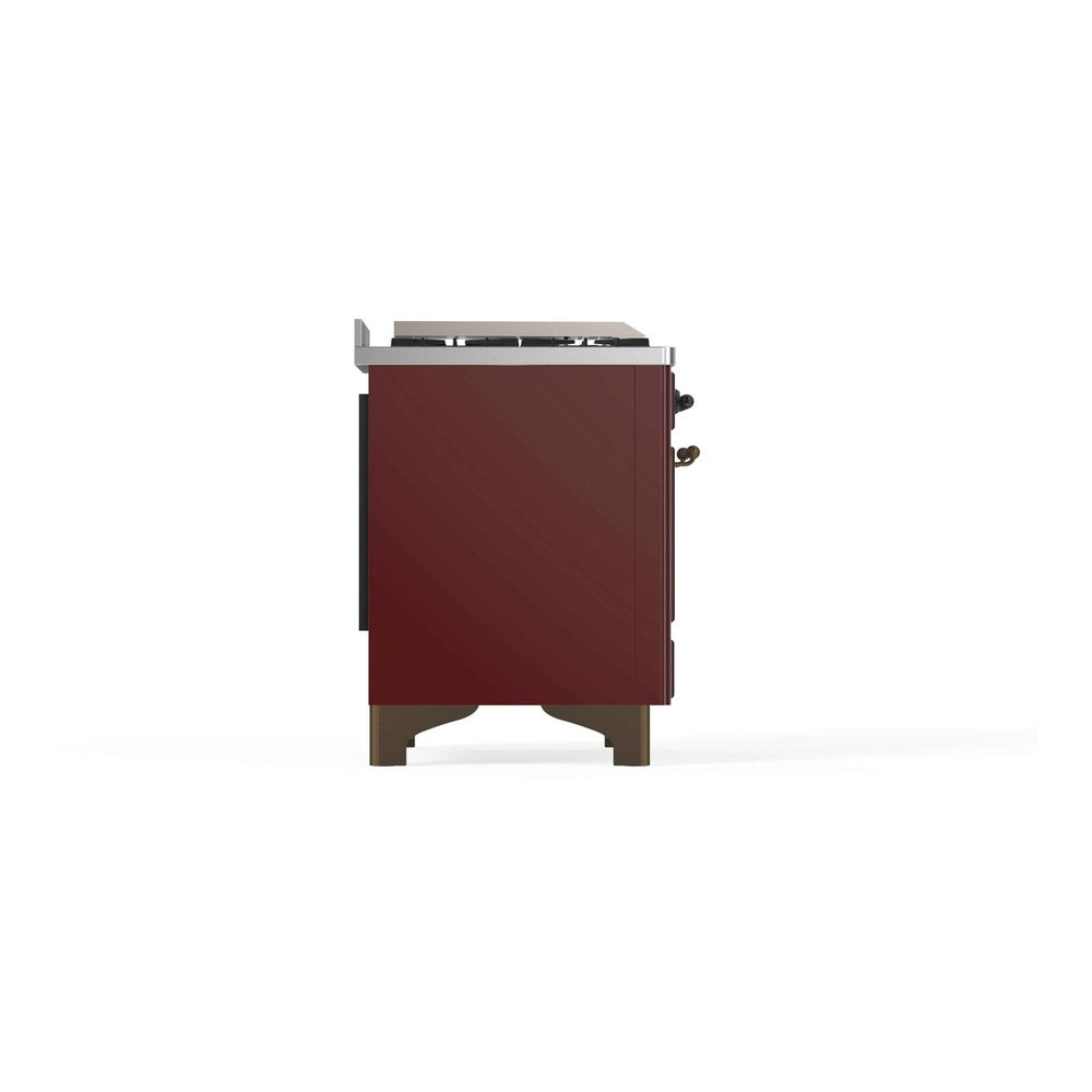 ILVE Majestic II 48" Burgundy Dual Fuel Range with 8 Burners and Griddle Triple Glass Door Liquid Propane