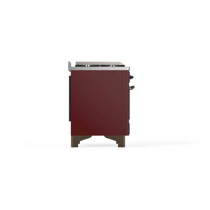 ILVE Majestic II 48" Burgundy Dual Fuel Range with 8 Burners and Griddle Triple Glass Door Liquid Propane