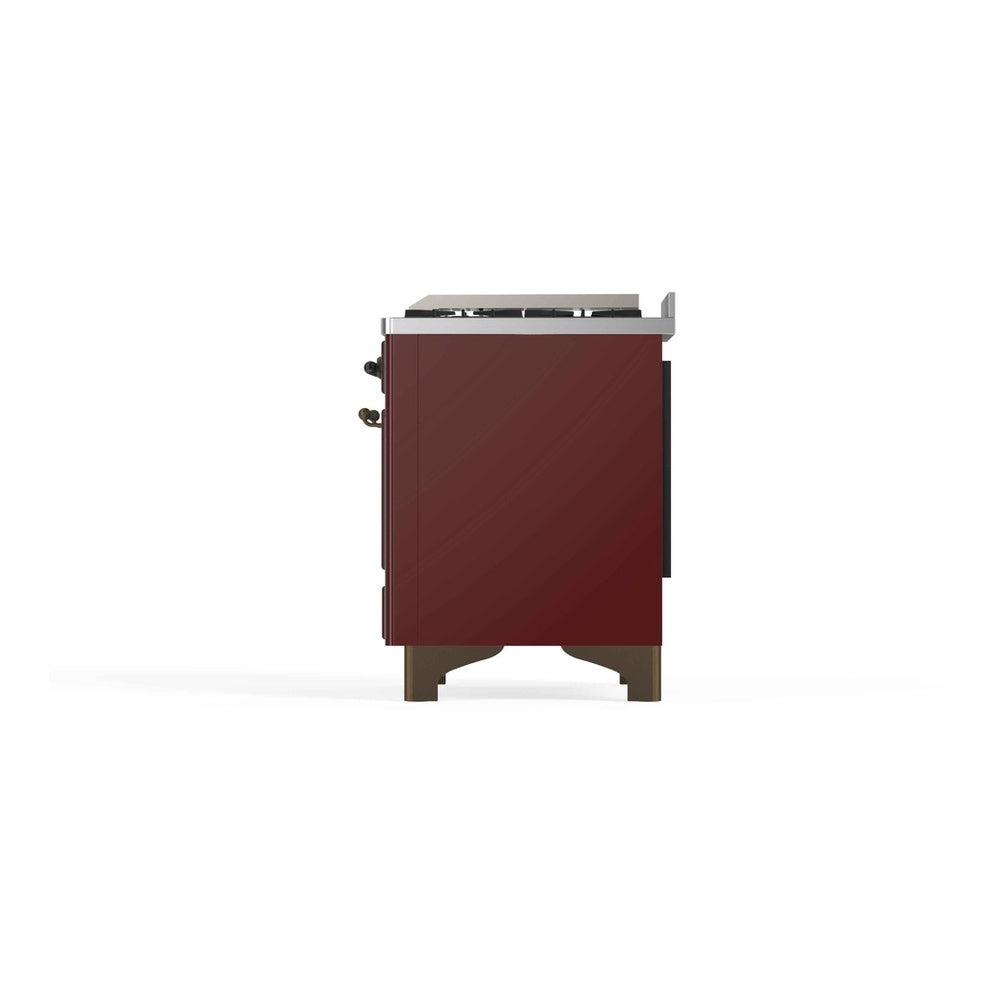 ILVE Majestic II 48" Burgundy Dual Fuel Range with 8 Burners and Griddle Triple Glass Door Liquid Propane