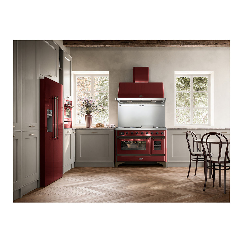 ILVE Majestic II 48" Burgundy Dual Fuel Range with 8 Burners and Griddle Triple Glass Door Liquid Propane