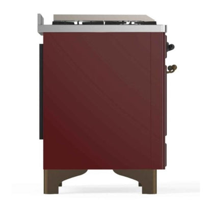 ILVE Majestic II 48 inch Triple Glass Door Natural Gas Dual Fuel Range Burnished Burgundy