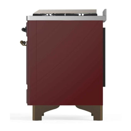 ILVE Majestic II 48 inch Triple Glass Door Natural Gas Dual Fuel Range Burnished Burgundy