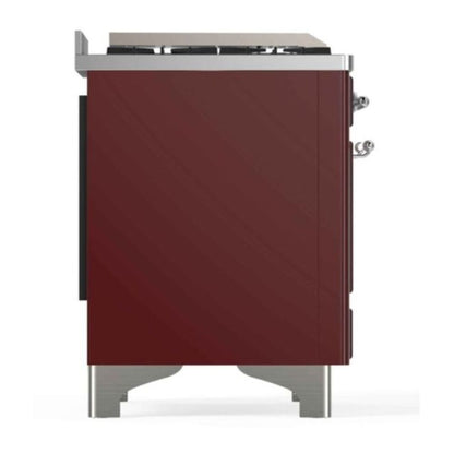 ILVE Majestic II 48 inch Triple Glass Door Natural Gas Dual Fuel Range Chrome Burgundy