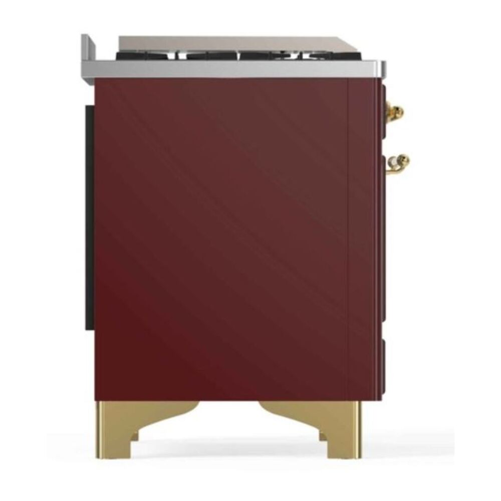 ILVE Majestic II 48 inch Triple Glass Door Natural Gas Dual Fuel Range Brass Burgundy