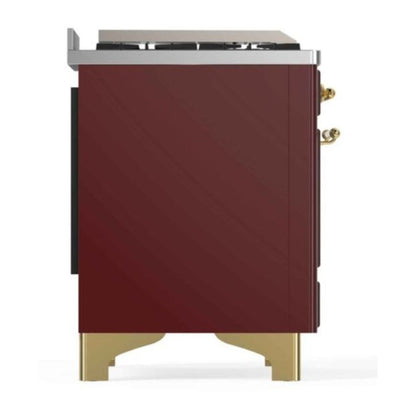 ILVE Majestic II 48 inch Triple Glass Door Natural Gas Dual Fuel Range Brass Burgundy