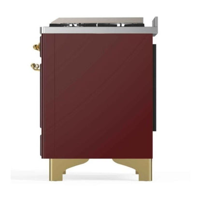 ILVE Majestic II 48 inch Triple Glass Door Natural Gas Dual Fuel Range Brass Burgundy