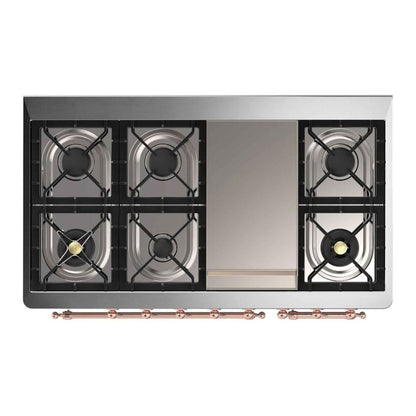 ILVE Majestic II 48 inch Triple Glass Door Natural Gas Dual Fuel Range Copper Burgundy