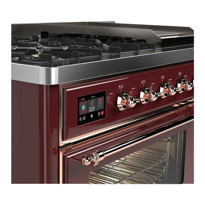 ILVE Majestic II 48 inch Triple Glass Door Natural Gas Dual Fuel Range Copper Burgundy