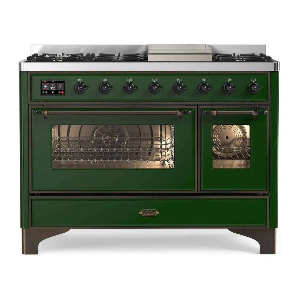 ILVE Majestic II 48" Emerald Green Dual Fuel Range with 8 Burners and Griddle Triple Glass Door Natural Gas