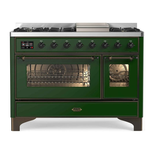 ILVE Majestic II 48" Emerald Green Dual Fuel Range with 8 Burners and Griddle Triple Glass Door Natural Gas