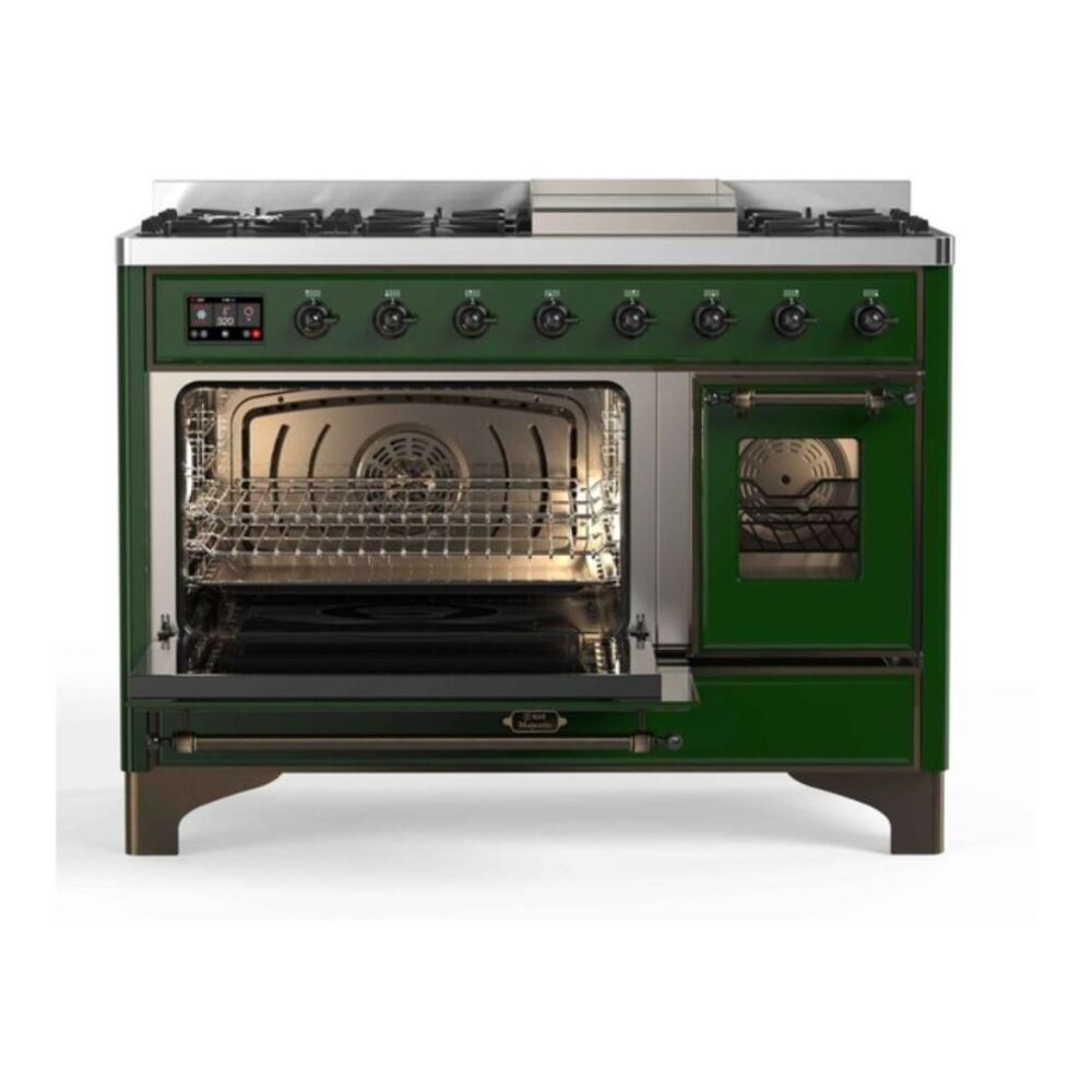 ILVE Majestic II 48 inch Triple Glass Door Natural Gas Dual Fuel Range Burnished Emerald Green