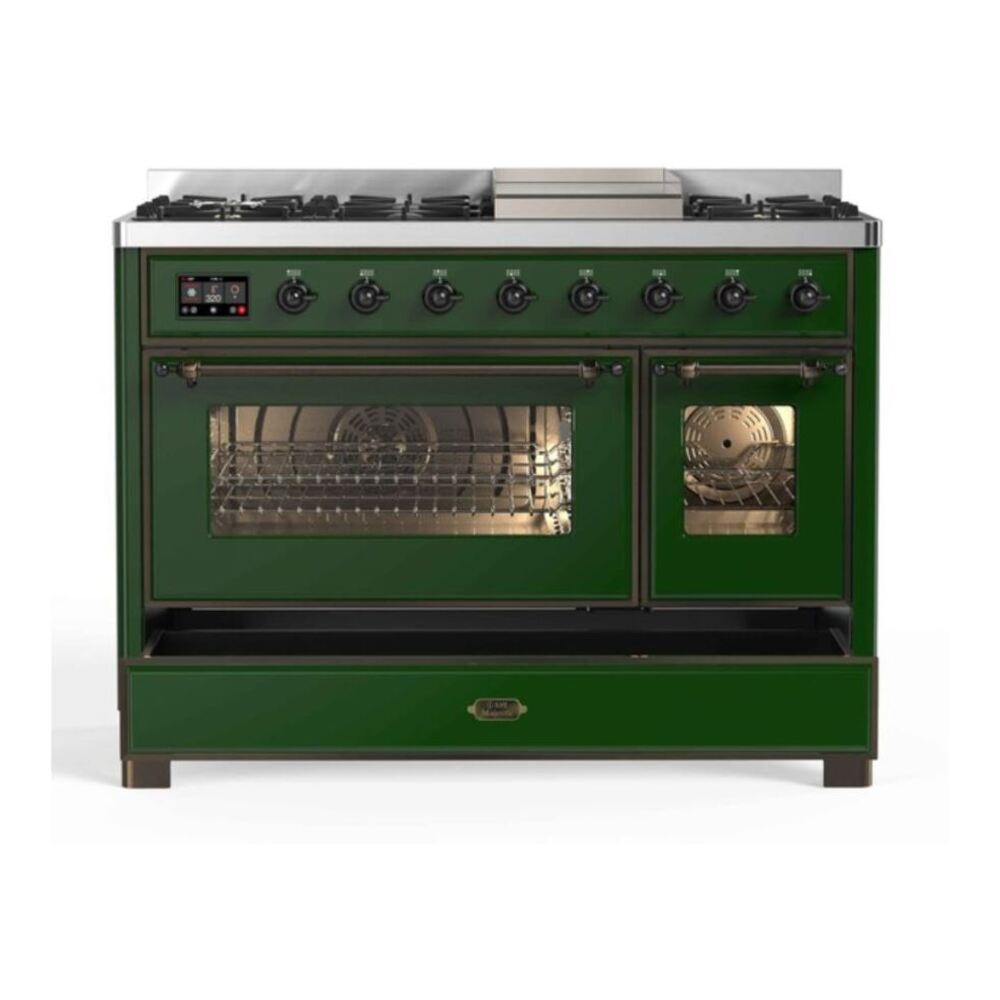 ILVE Majestic II 48 inch Triple Glass Door Natural Gas Dual Fuel Range Burnished Emerald Green