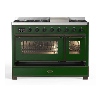 ILVE Majestic II 48 inch Triple Glass Door Natural Gas Dual Fuel Range Burnished Emerald Green