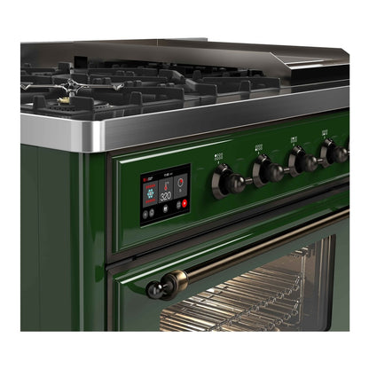 ILVE Majestic II 48 inch Triple Glass Door Natural Gas Dual Fuel Range Burnished Emerald Green
