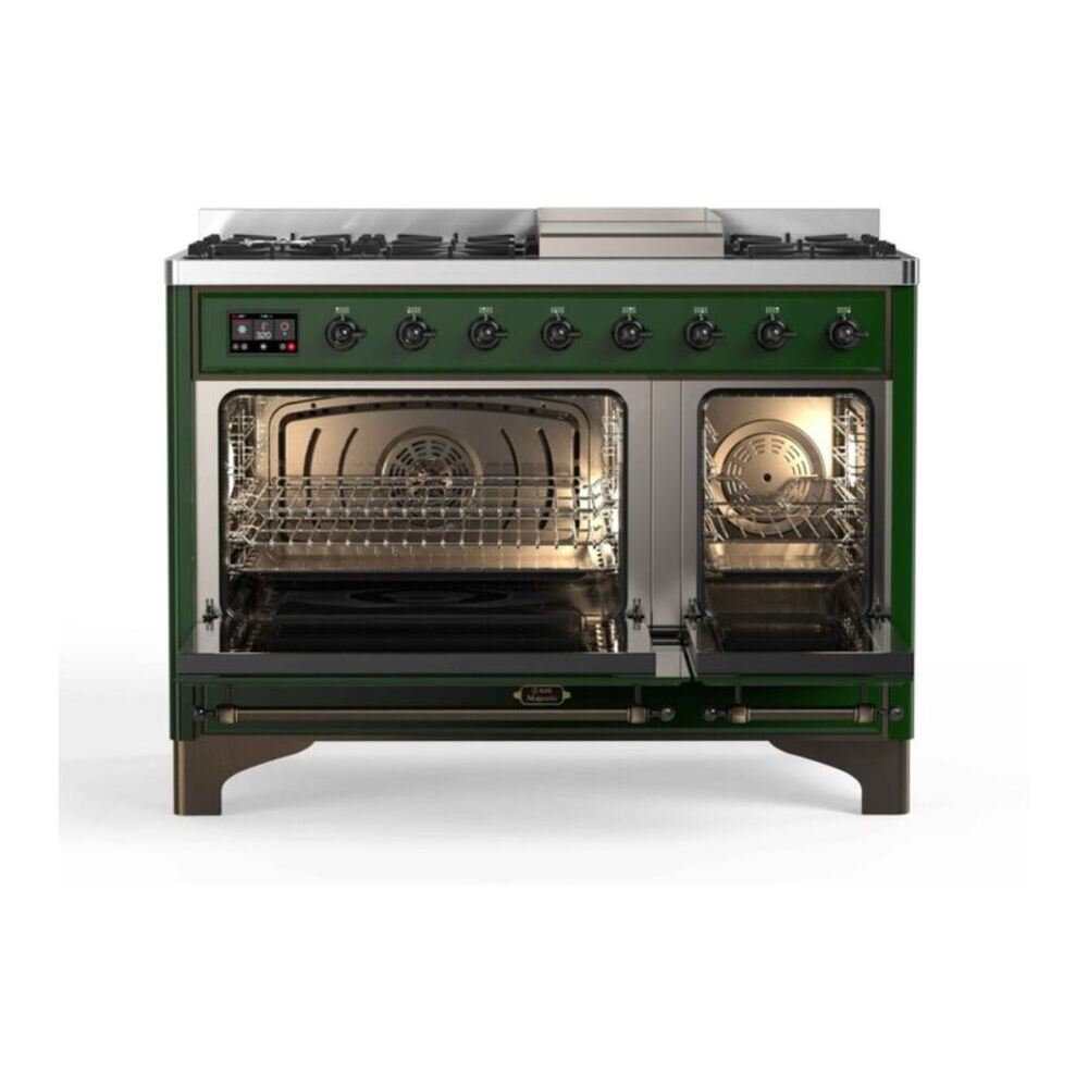 ILVE Majestic II 48 inch Triple Glass Door Natural Gas Dual Fuel Range Burnished Emerald Green