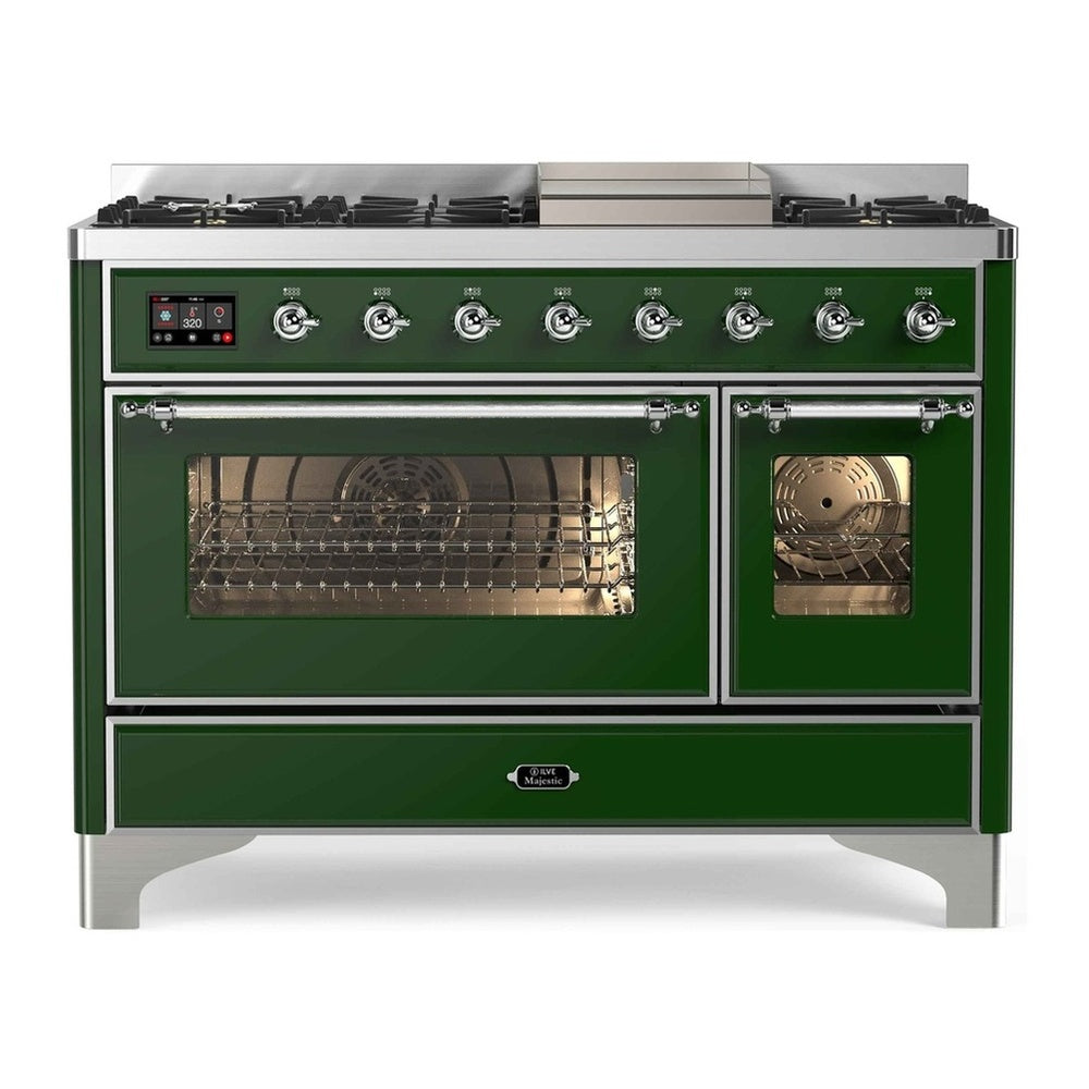 ILVE Majestic II 48" Emerald Green Dual Fuel Range with 8 Burners and Griddle Triple Glass Door Natural Gas