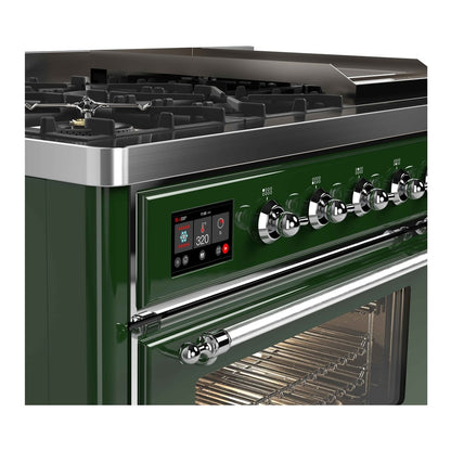 ILVE Majestic II 48 inch Triple Glass Door Natural Gas Dual Fuel Range Chrome Emerald Green