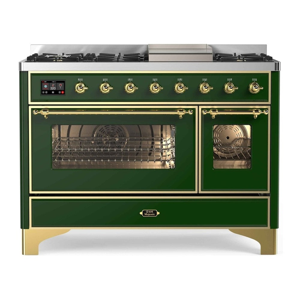 ILVE Majestic II 48" Emerald Green Dual Fuel Range with 8 Burners and Griddle Triple Glass Door Natural Gas