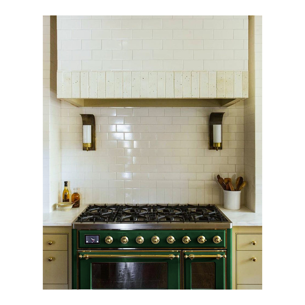 ILVE Majestic II 48 inch Triple Glass Door Natural Gas Dual Fuel Range Brass Emerald Green