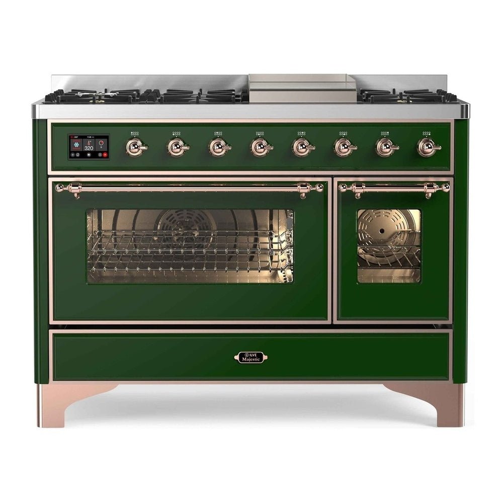 ILVE Majestic II 48" Emerald Green Dual Fuel Range with 8 Burners and Griddle Triple Glass Door Natural Gas