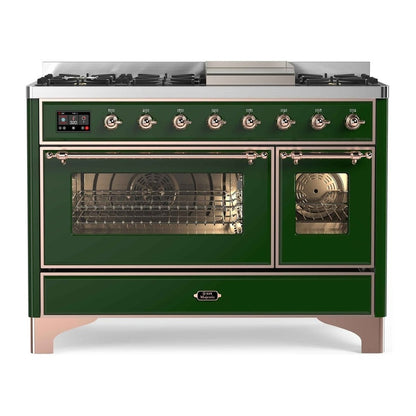 ILVE Majestic II 48 inch Triple Glass Door Natural Gas Dual Fuel Range Copper Emerald Green