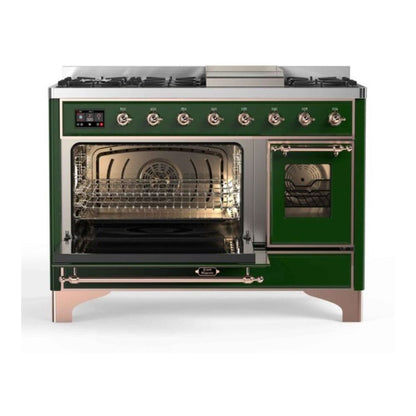 ILVE Majestic II 48 inch Triple Glass Door Natural Gas Dual Fuel Range Copper Emerald Green