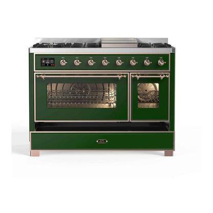 ILVE Majestic II 48 inch Triple Glass Door Natural Gas Dual Fuel Range Copper Emerald Green