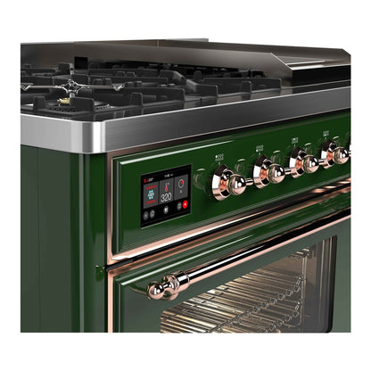 ILVE Majestic II 48 inch Triple Glass Door Natural Gas Dual Fuel Range Copper Emerald Green
