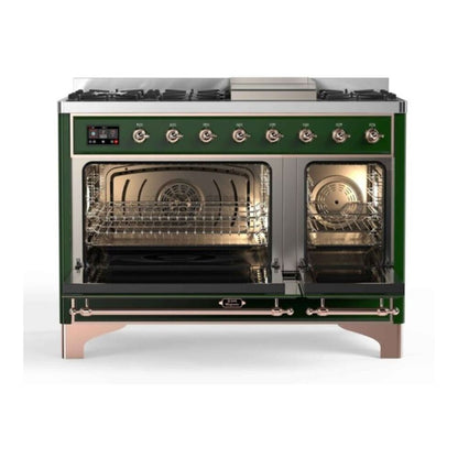 ILVE Majestic II 48 inch Triple Glass Door Natural Gas Dual Fuel Range Copper Emerald Green