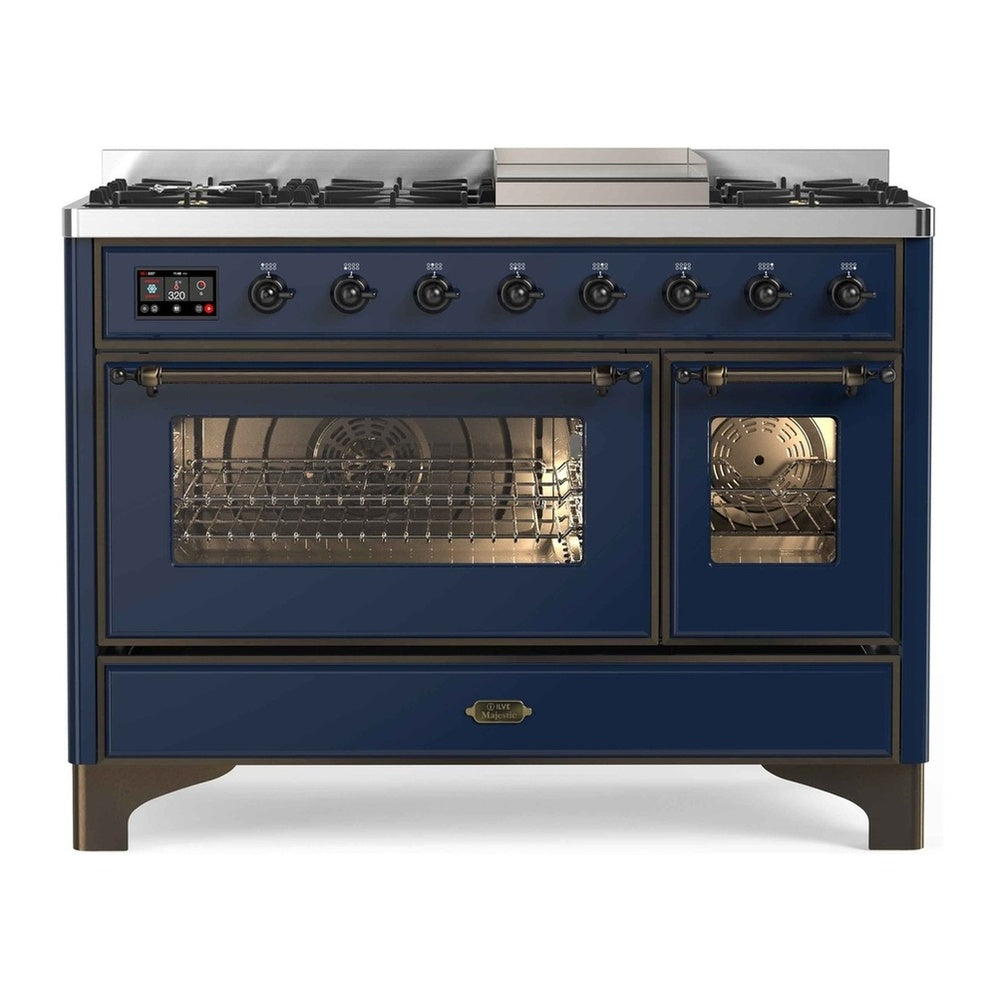 ILVE Majestic II 48" Midnight Blue Dual Fuel Range with 8 Burners and Griddle Triple Glass Door Natural Gas