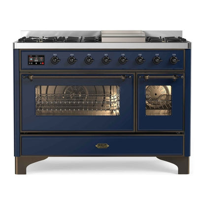 ILVE Majestic II 48 inch Triple Glass Door Natural Gas Dual Fuel Range Burnished Midnight Blue