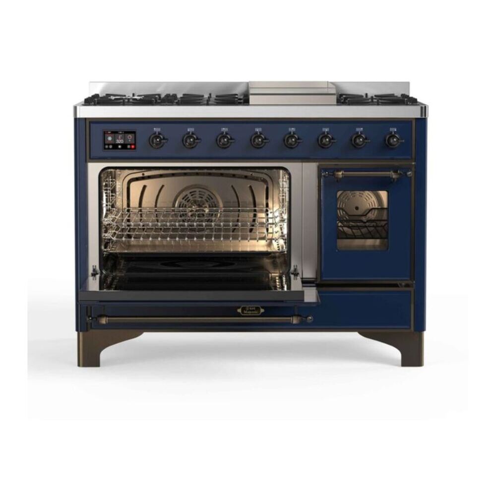 ILVE Majestic II 48 inch Triple Glass Door Natural Gas Dual Fuel Range Burnished Midnight Blue