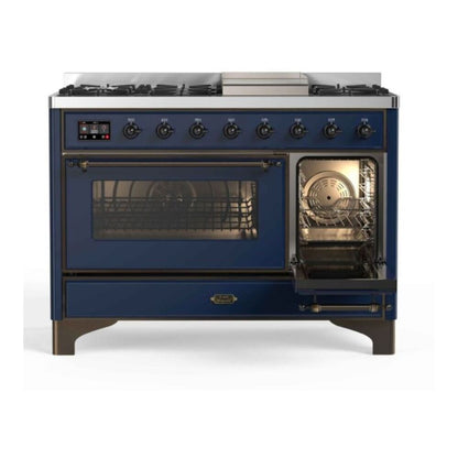 ILVE Majestic II 48 inch Triple Glass Door Natural Gas Dual Fuel Range Burnished Midnight Blue