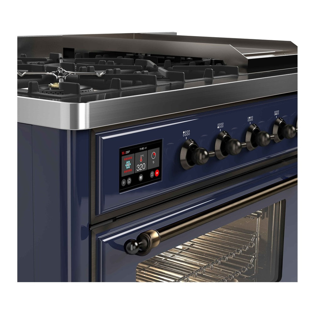 ILVE Majestic II 48 inch Triple Glass Door Natural Gas Dual Fuel Range Burnished Midnight Blue