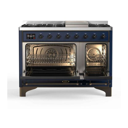 ILVE Majestic II 48 inch Triple Glass Door Natural Gas Dual Fuel Range Burnished Midnight Blue