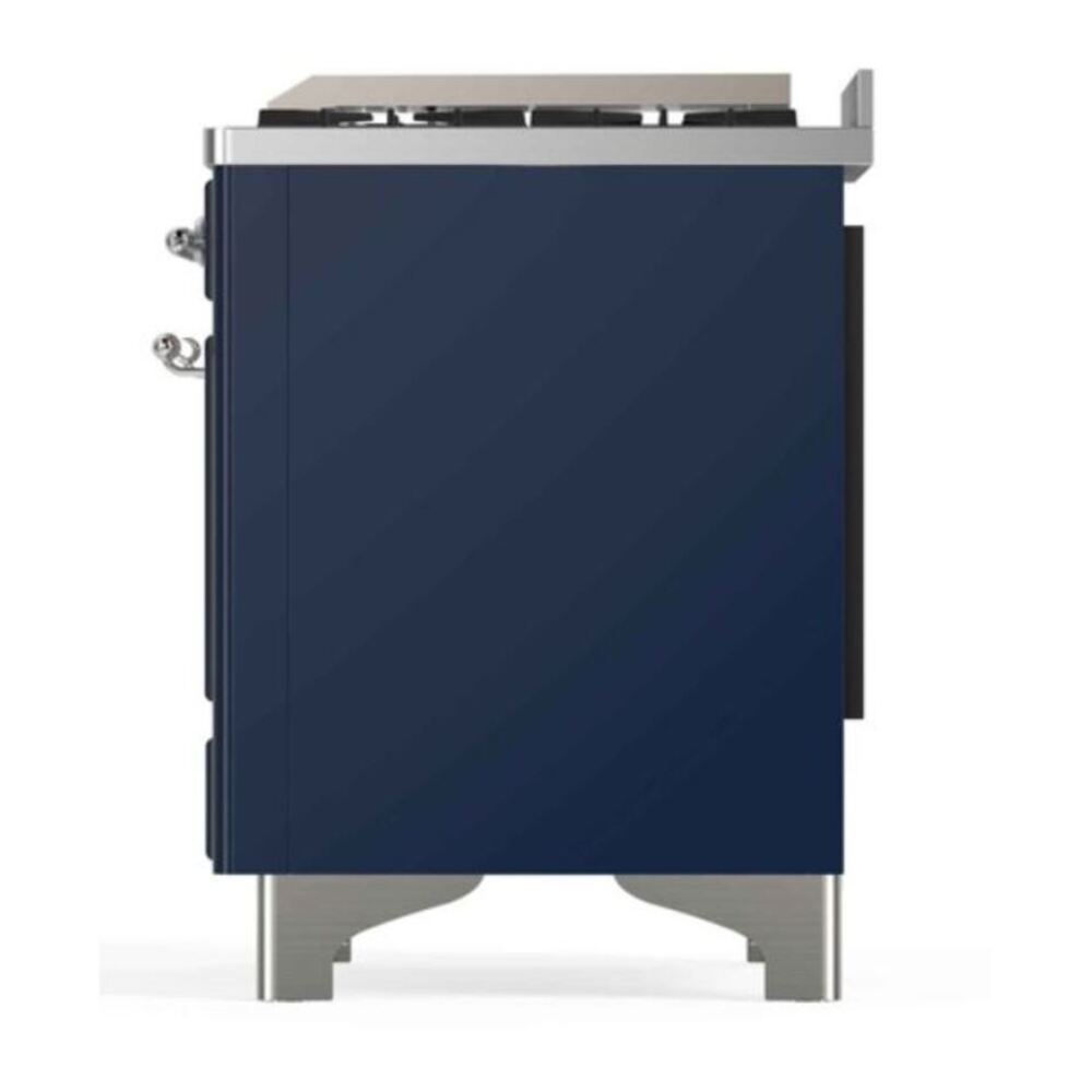 ILVE Majestic II 48 inch Triple Glass Door Natural Gas Dual Fuel Range Chrome Midnight Blue