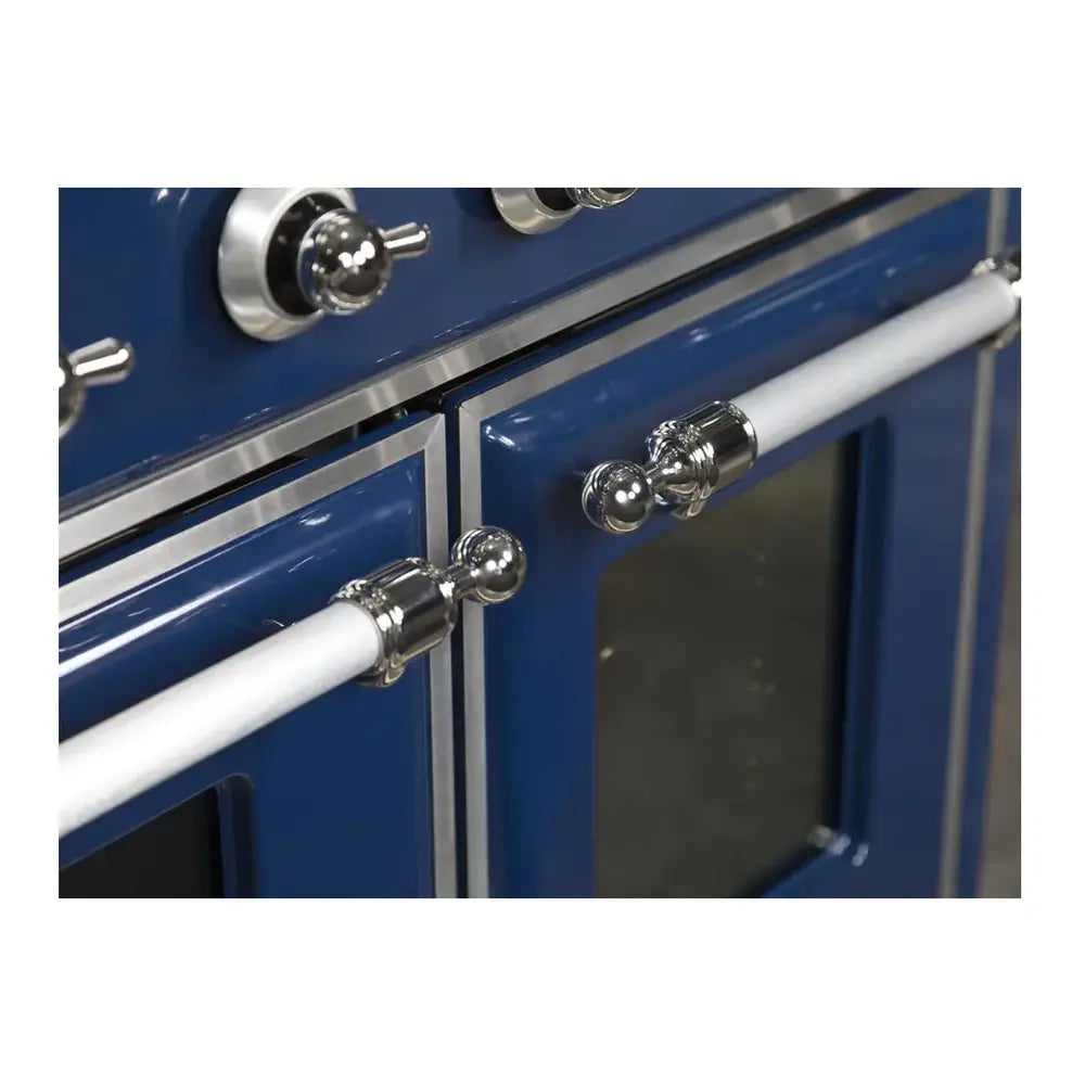 ILVE Majestic II 48 inch Triple Glass Door Natural Gas Dual Fuel Range Chrome Midnight Blue