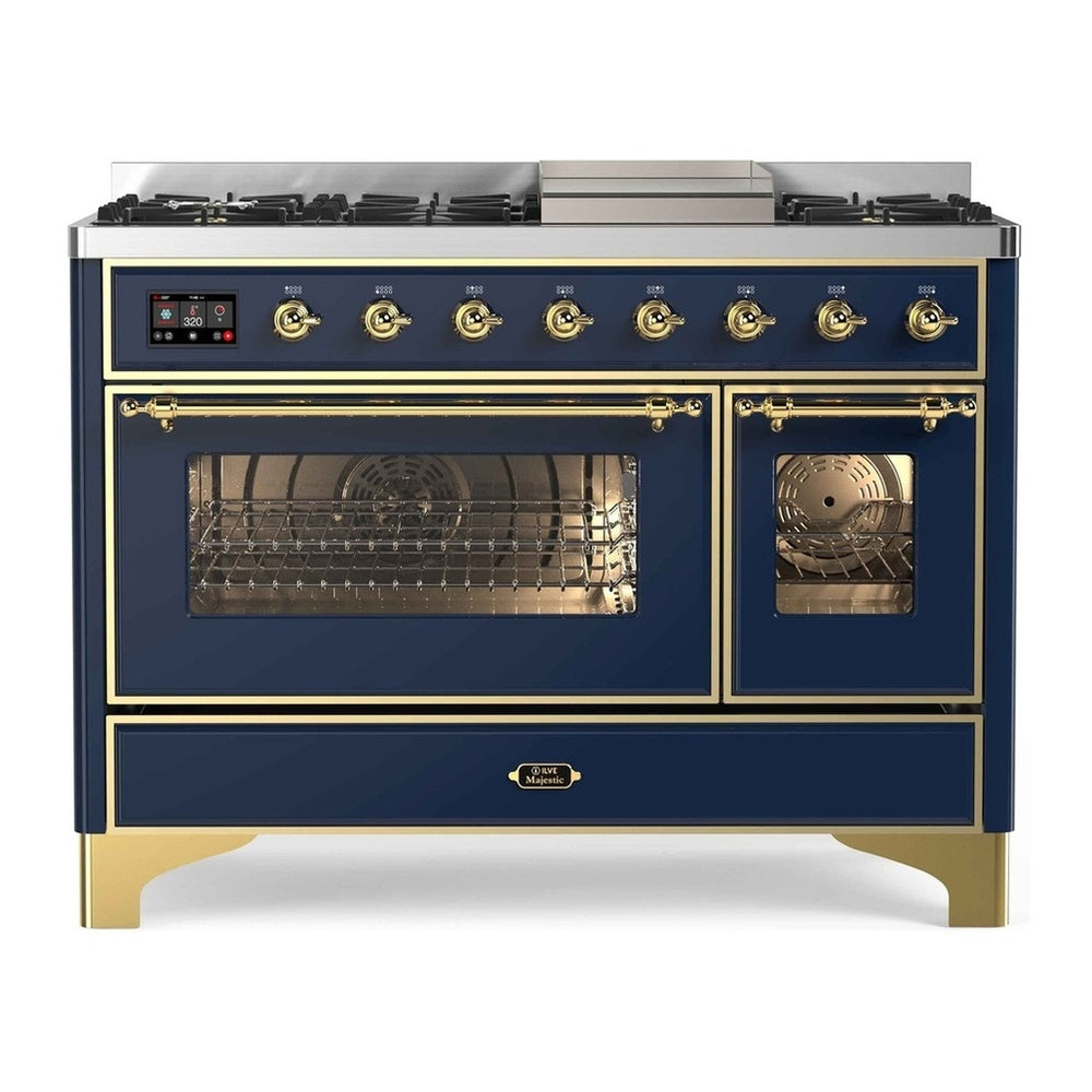 ILVE Majestic II 48" Midnight Blue Dual Fuel Range with 8 Burners and Griddle Triple Glass Door Natural Gas
