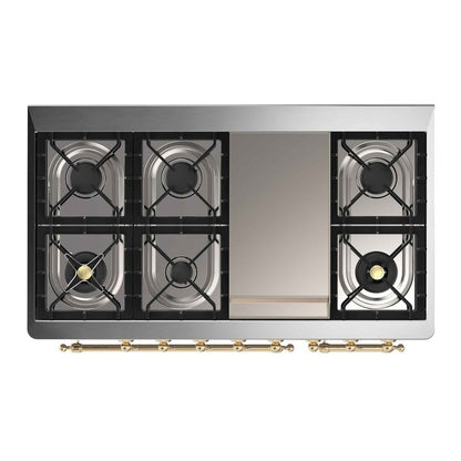 ILVE Majestic II 48 inch Triple Glass Door Natural Gas Dual Fuel Range Brass Midnight Blue