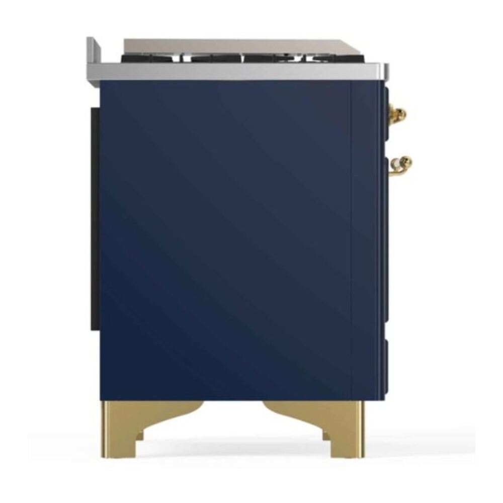 ILVE Majestic II 48 inch Triple Glass Door Natural Gas Dual Fuel Range Brass Midnight Blue