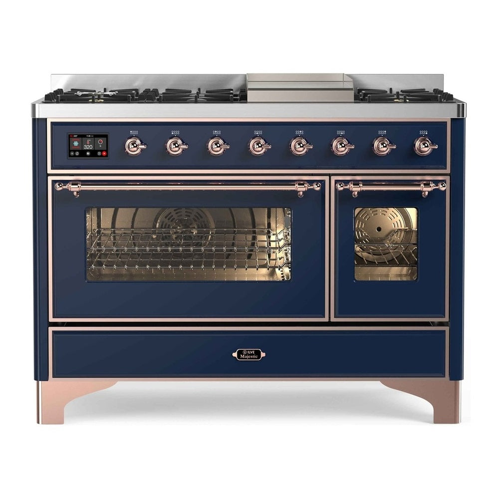 ILVE Majestic II 48" Midnight Blue Dual Fuel Range with 8 Burners and Griddle Triple Glass Door Natural Gas