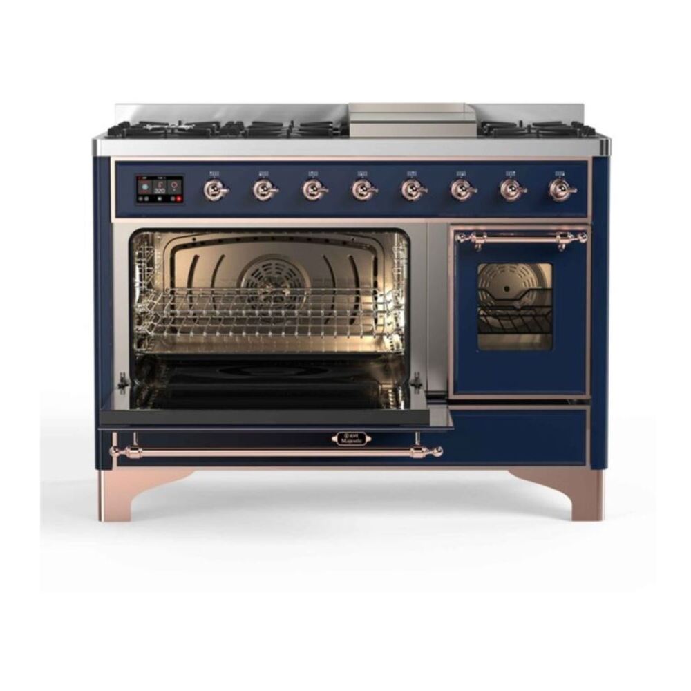 ILVE Majestic II 48 inch Triple Glass Door Natural Gas Dual Fuel Range Copper Midnight Blue
