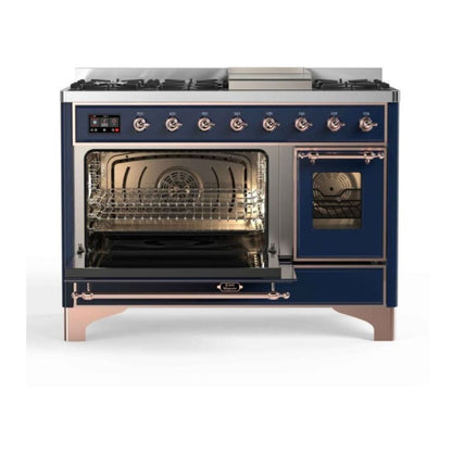 ILVE Majestic II 48 inch Triple Glass Door Natural Gas Dual Fuel Range Copper Midnight Blue