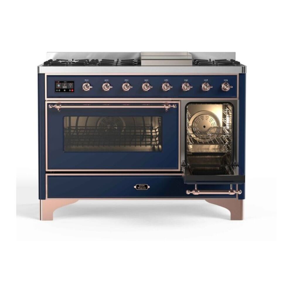 ILVE Majestic II 48 inch Triple Glass Door Natural Gas Dual Fuel Range Copper Midnight Blue