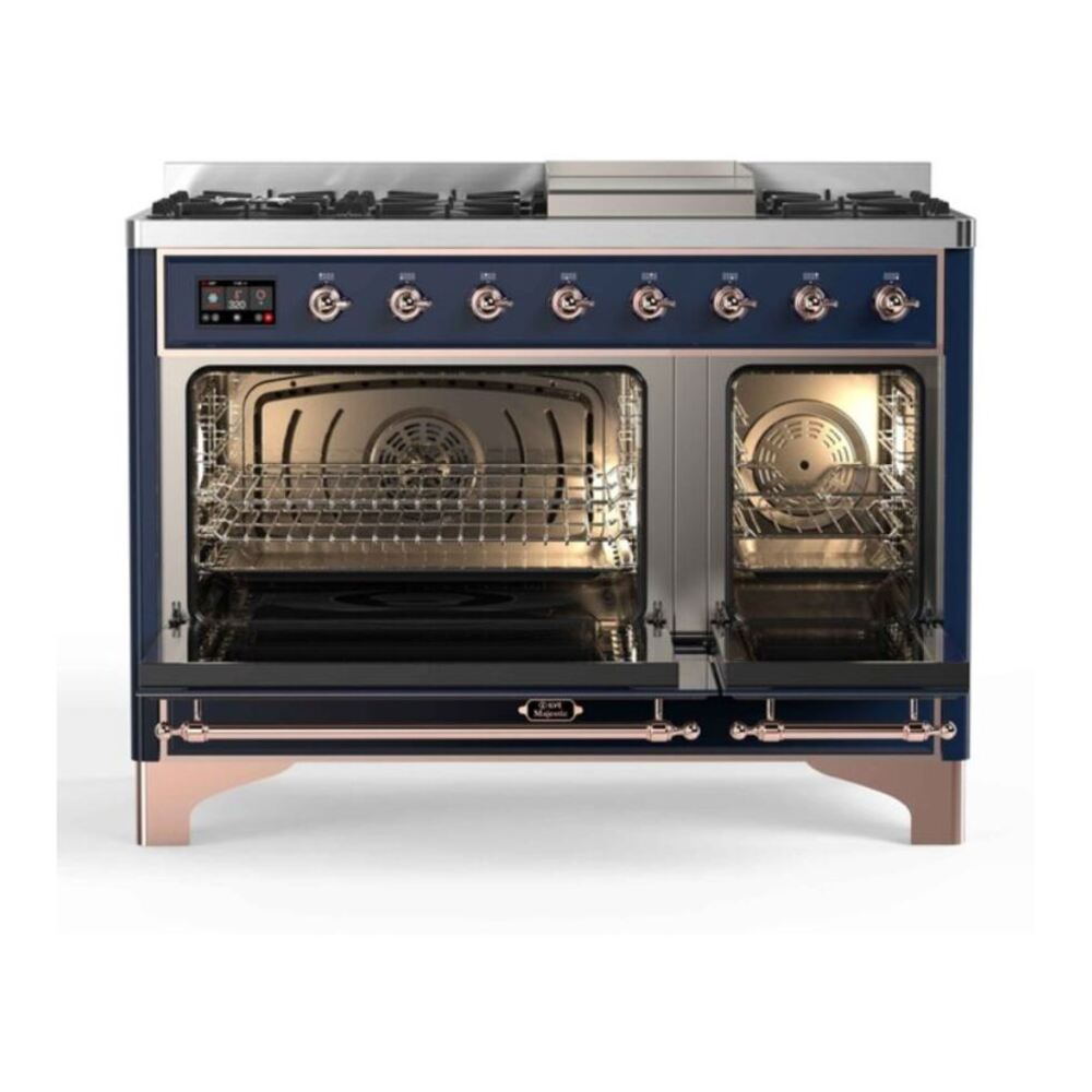ILVE Majestic II 48 inch Triple Glass Door Natural Gas Dual Fuel Range Copper Midnight Blue