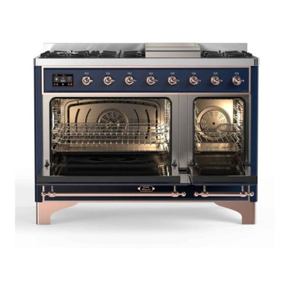 ILVE Majestic II 48 inch Triple Glass Door Natural Gas Dual Fuel Range Copper Midnight Blue