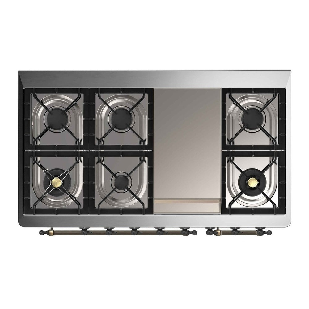 ILVE Majestic II 48" Graphite Matte Dual Fuel Range with 8 Burners and Griddle Triple Glass Door Liquid Propane