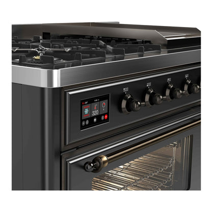 ILVE Majestic II 48" Graphite Matte Dual Fuel Range with 8 Burners and Griddle Triple Glass Door Liquid Propane