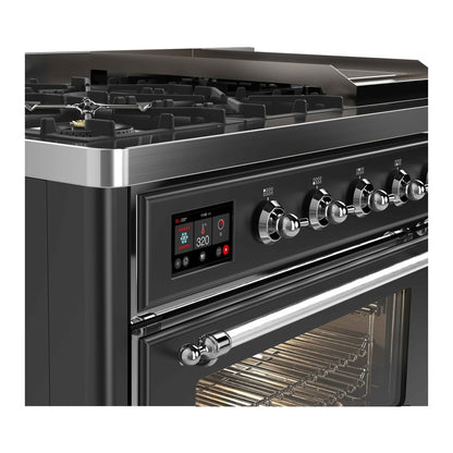 ILVE Majestic II 48 inch Triple Glass Door Natural Gas Dual Fuel Range Chrome Graphite Matte