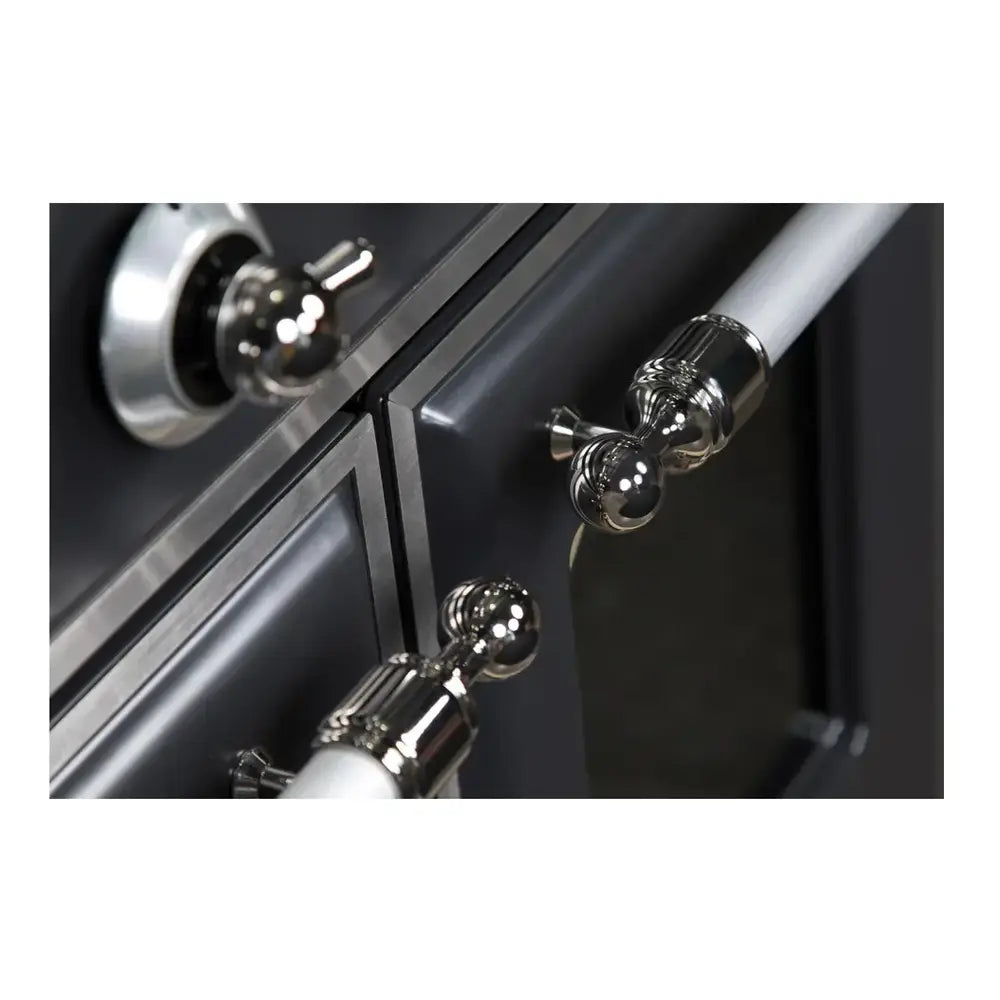 ILVE Majestic II 48 inch Triple Glass Door Natural Gas Dual Fuel Range Chrome Graphite Matte